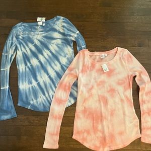 Lot of 2 NWT GAP long sleeve thermal pink blue thermal tops XS